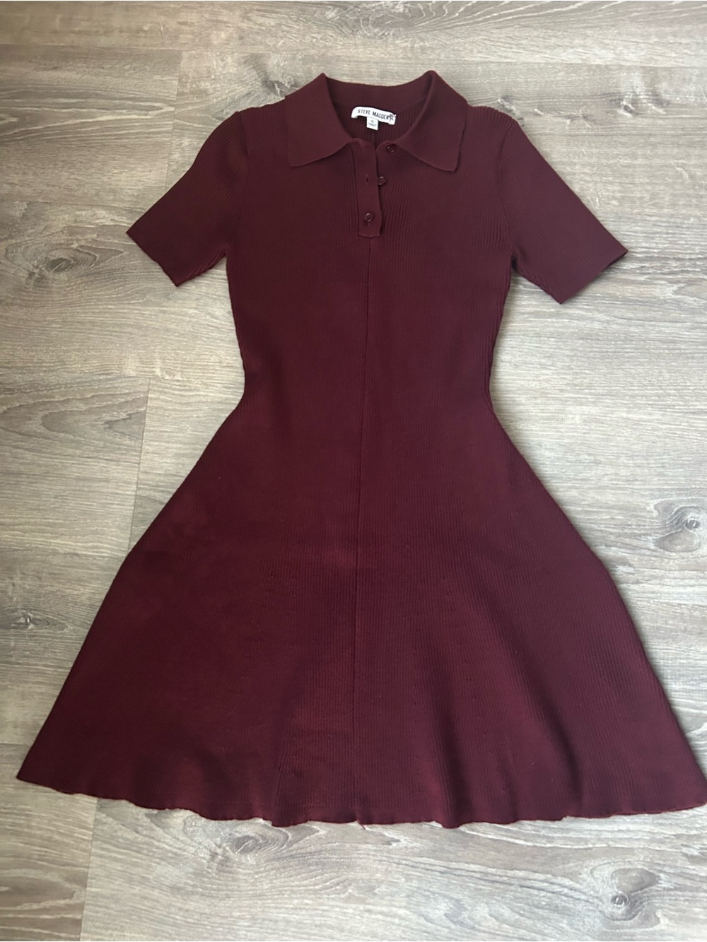 Steve Madden Burgundy Knit Polo Fit-and-Flare Mini Dress